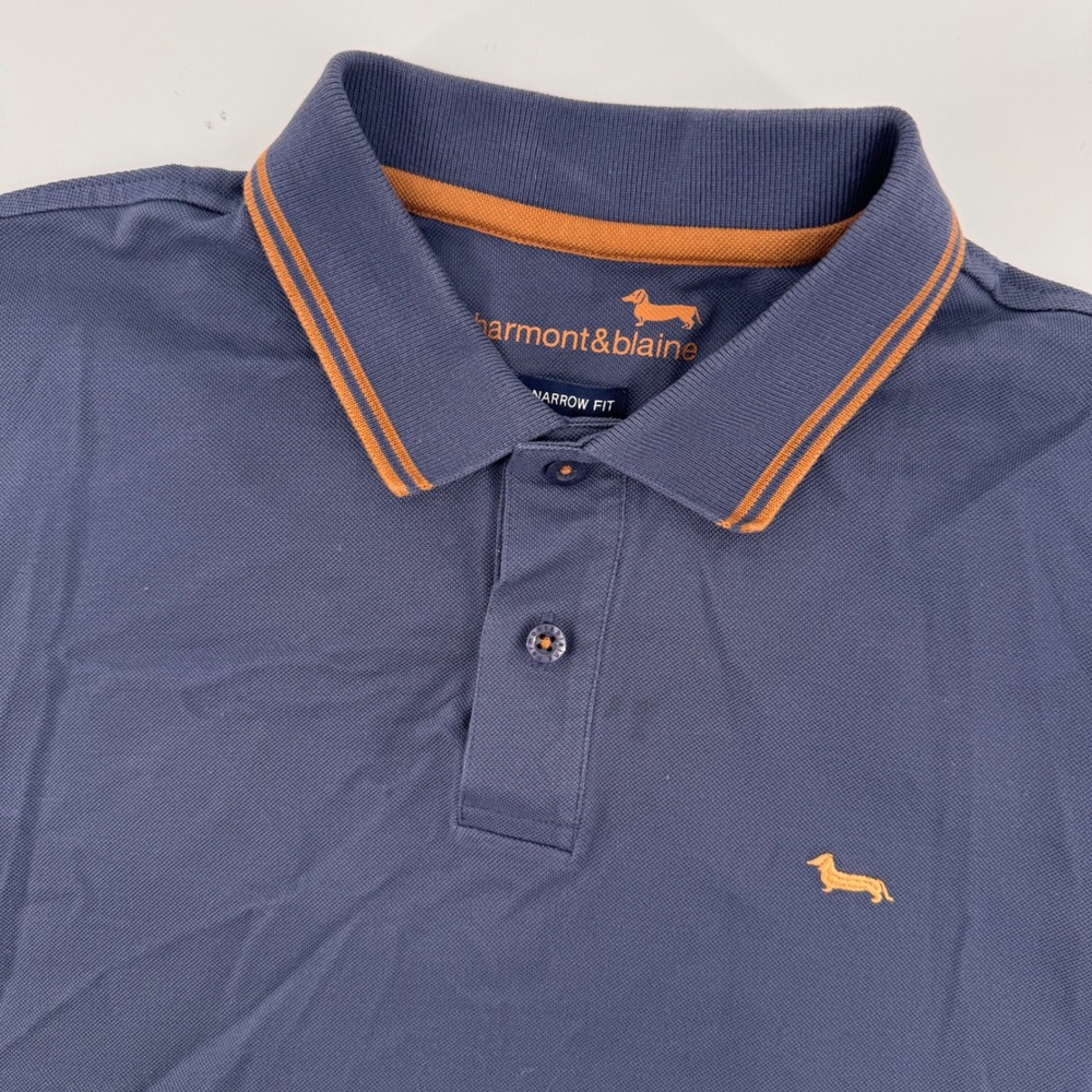 Harmont & Blaine Polo Shirt Mens Medium Navy Blue Orange Narrow Fit Cotton 9106